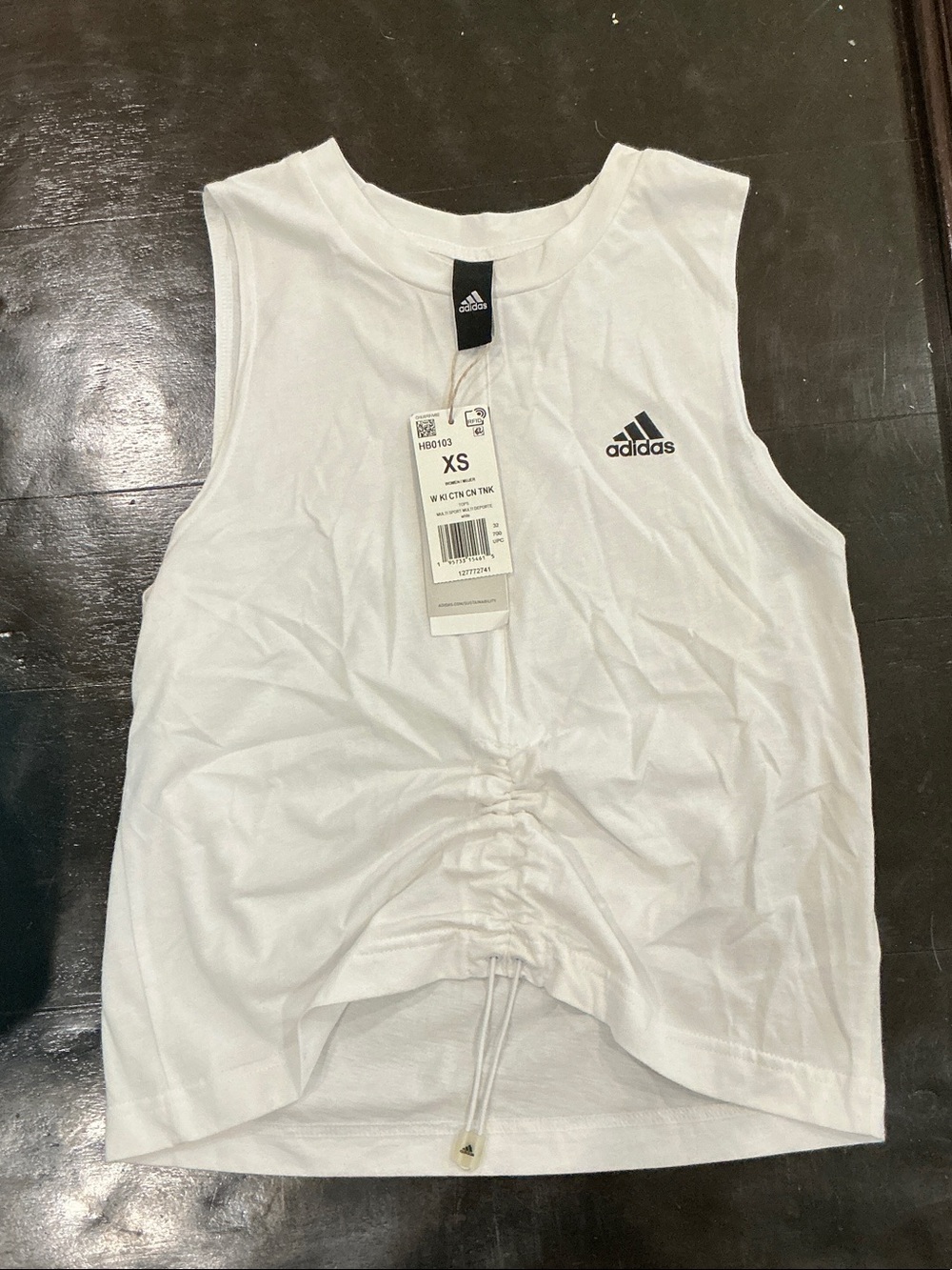 adidas White Cinch Front Athletic Tank